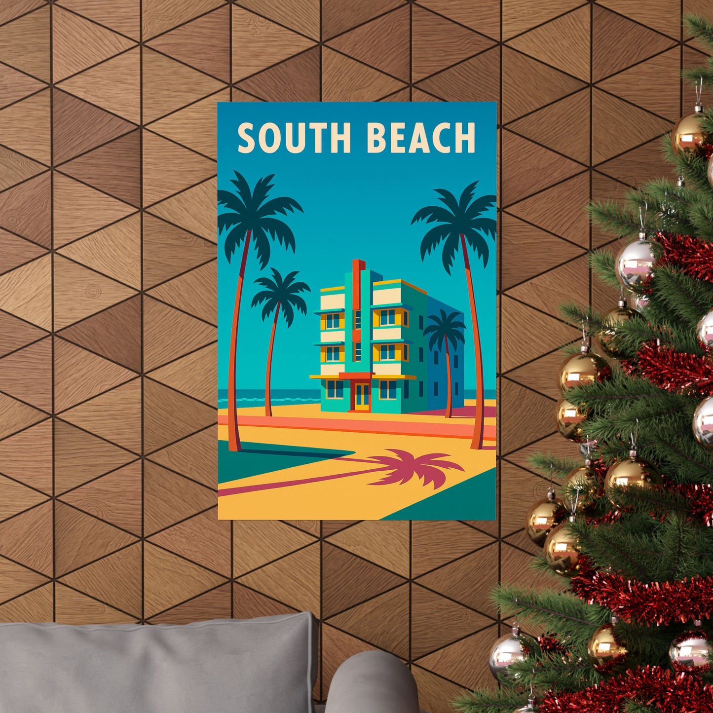 South Beach Miami Poster – Retro Vintage Travel Wall Art, Beach Print, Coastal Decor, Ocean Sunset Artwork