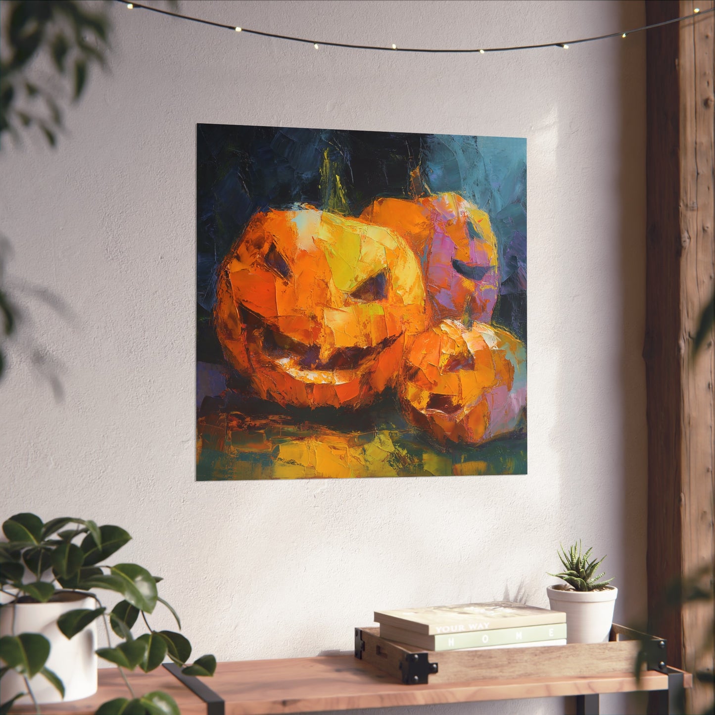 Halloween Pumpkin Abstract Fine Art Print – Colorful Jack-O’Lantern Wall Art, Modern Fall Home Decor, Halloween Party Poster