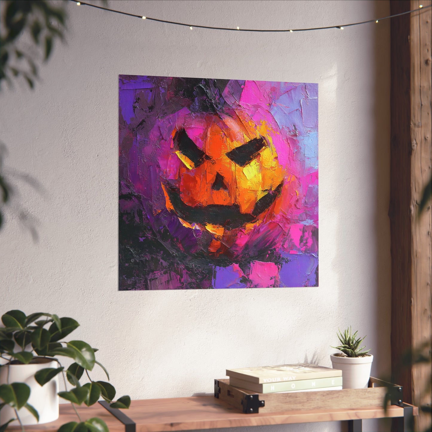 Halloween Pumpkin Abstract Fine Art Print β Colorful Jack-Oβ-Lantern Painting, Spooky Autumn Wall Art Poster, Modern Halloween Decor