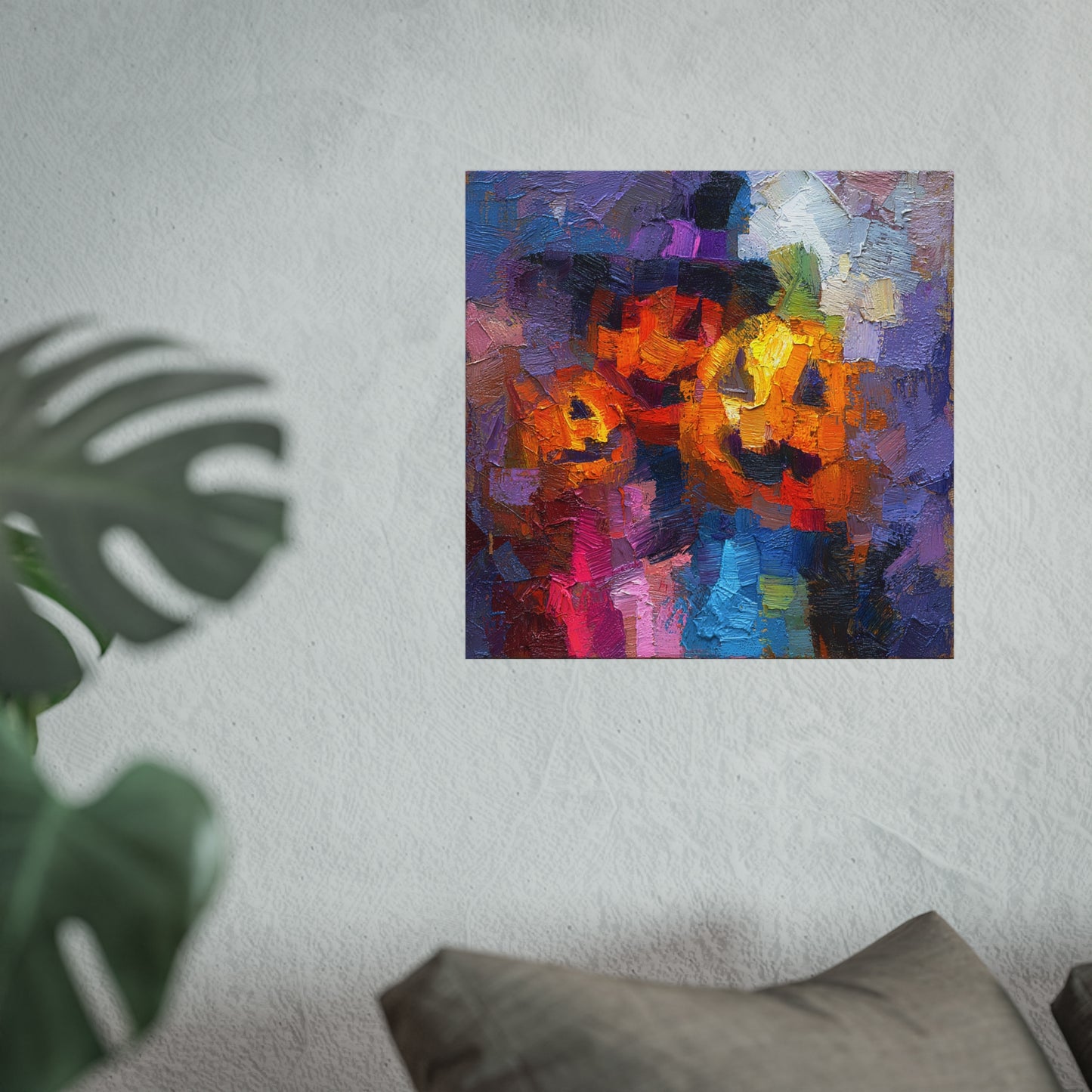 Halloween Pumpkin Abstract Fine Art Print – Colorful Jack-O’Lantern Wall Art, Modern Fall Home Decor, Halloween Party Poster