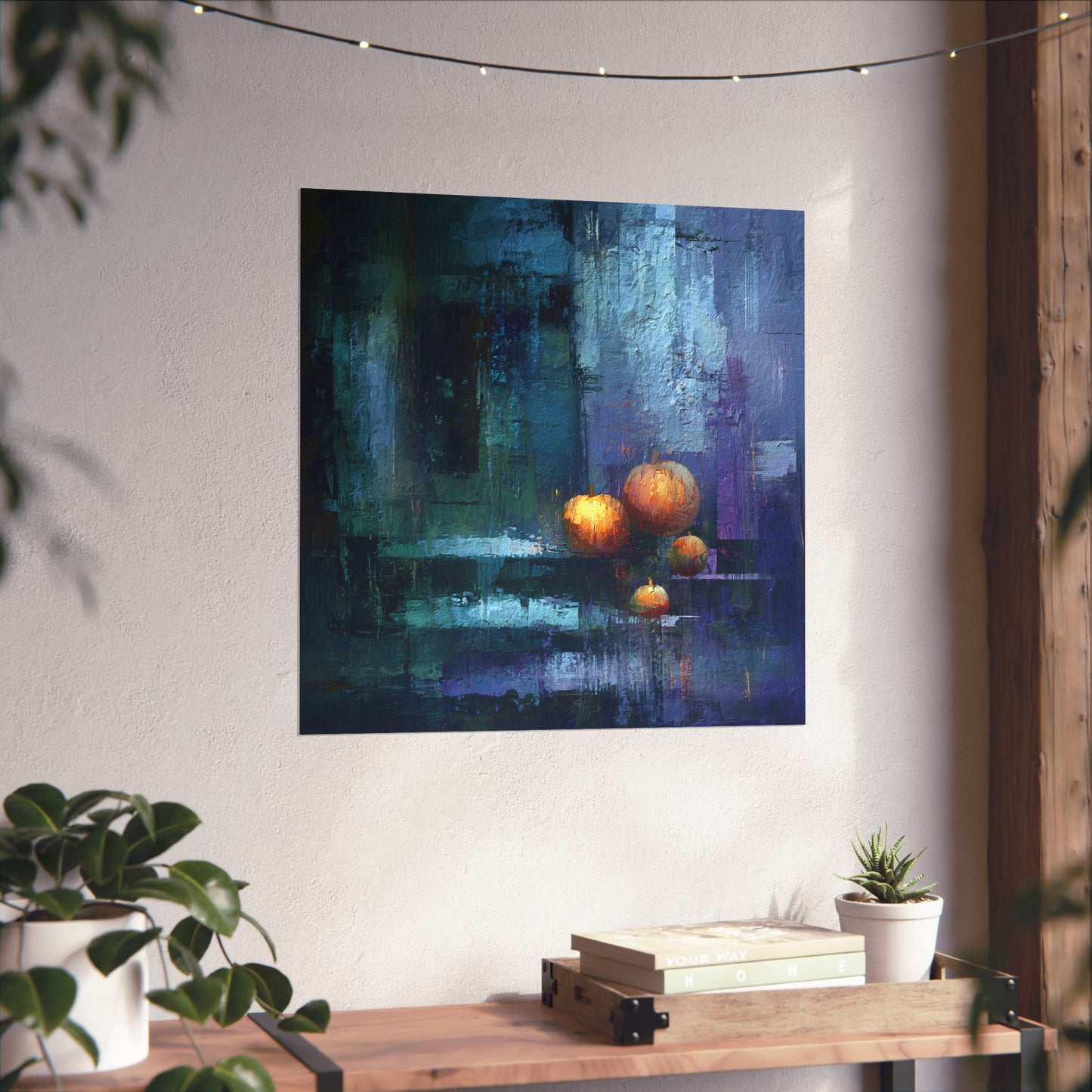 Abstract Pumpkin Still Life Fine Art Print – Moody Halloween Wall Art Poster, Modern Autumn Home Decor, Dark Gothic Fall Painting