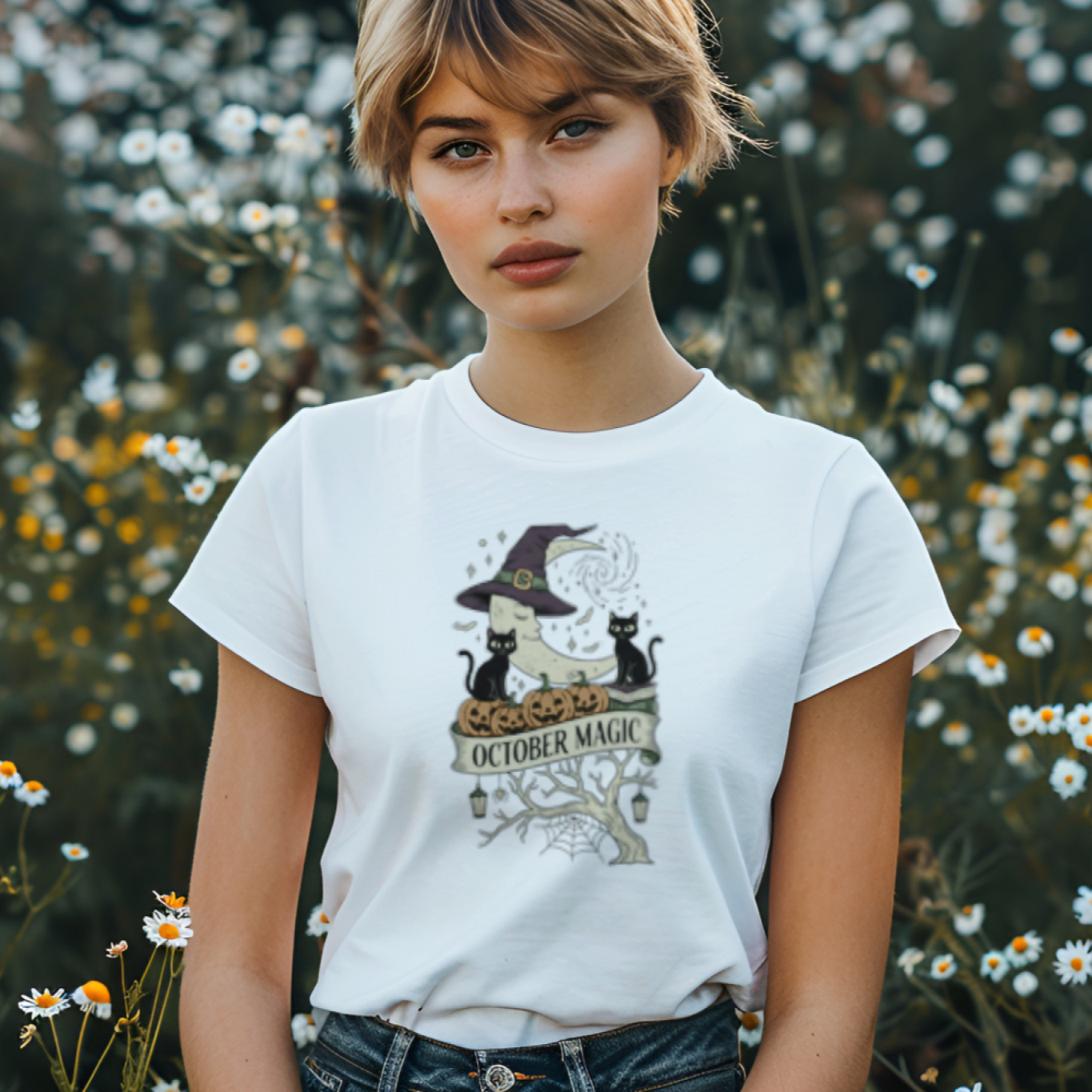 October Magic Vintage T-Shirt, Vintage Halloween Apparel, Fall Celebration Wear