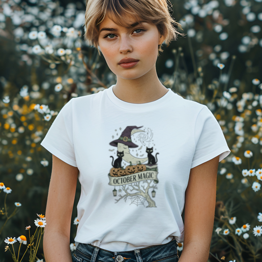 October Magic Vintage T-Shirt, Vintage Halloween Apparel, Fall Celebration Wear