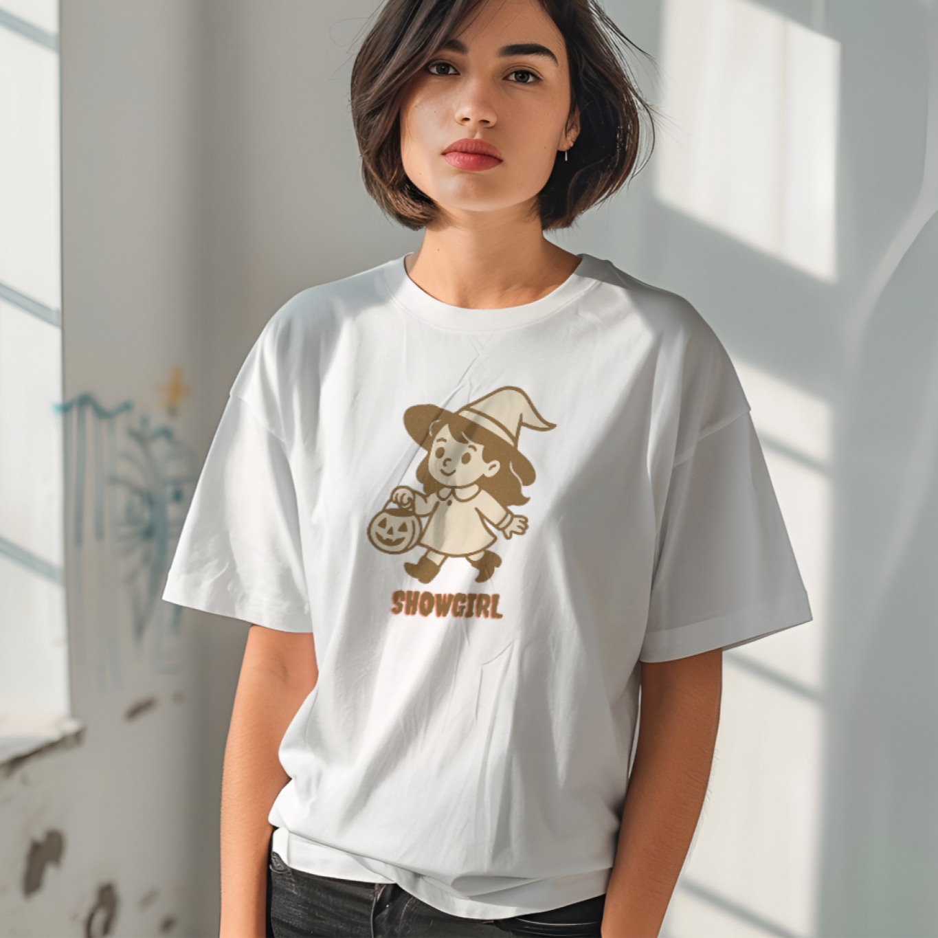 Witch Showgirl Comfort Colors t-Shirt | Cute Retro Halloween Trick-or-Treat Design